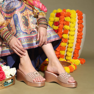 Rose-Gold Wedge Heel Sandals
