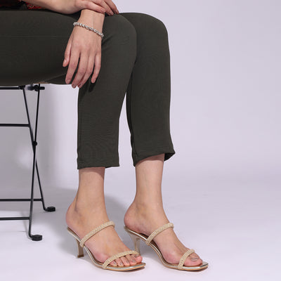 Gold Kitten Heel Square-Toe Sandals