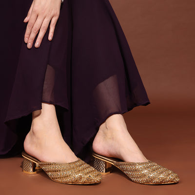 Bronze Innovative Cylinderical Heel Mules