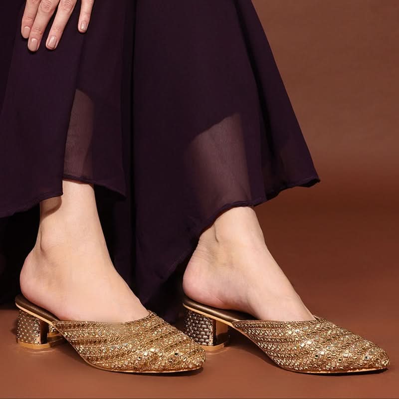 Bronze Innovative Cylinderical Heel Mules