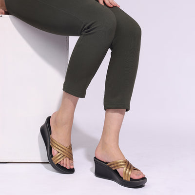 Bronze Embellished Wedge Heel Sandals