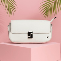 White Everyday Flap Clutch with Metal Detailing
