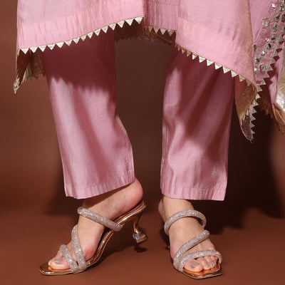 Embellished Rose-Gold Stylish Square-Toe Sandals