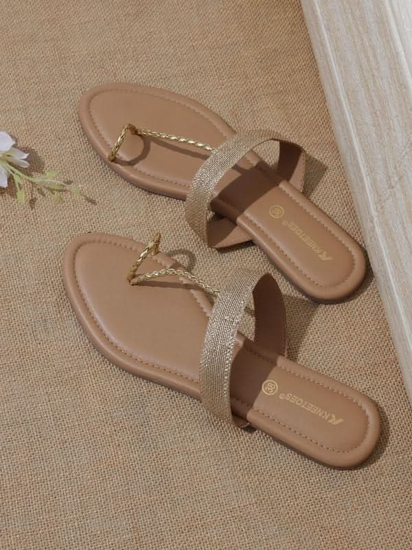 Kneetoes Women Sparkly Gold Braid One-Toe Sandals