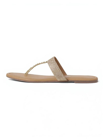 Kneetoes Women Sparkly Gold Braid One-Toe Sandals