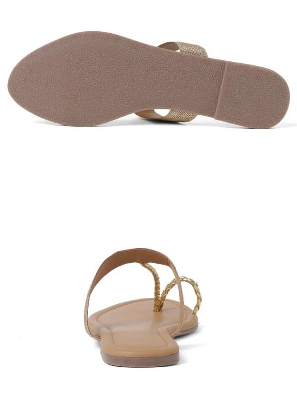 Kneetoes Women Sparkly Gold Braid One-Toe Sandals