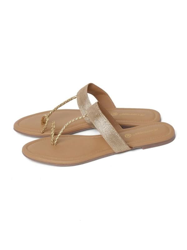 Kneetoes Women Sparkly Gold Braid One-Toe Sandals