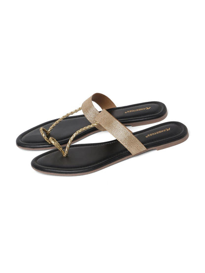 Kneetoes Women Sparkly Gold Braid One-Toe Sandals