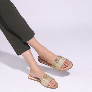 Embellished Gold Comfortable Open-Toe Sliders
