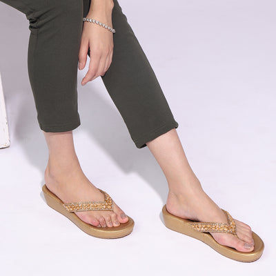Bronze Wedge Heel Thong Sandals