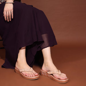 Rose-Gold Wedge Heel Thong Sandals