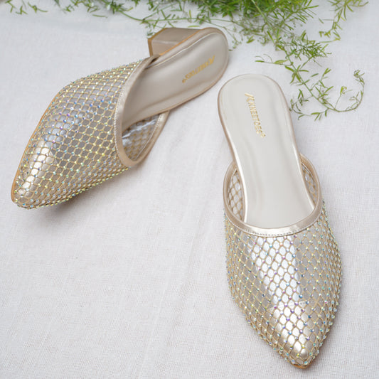 Fashionable Glitter Gold Slipper featuring Closed toe Design for Wedding wear