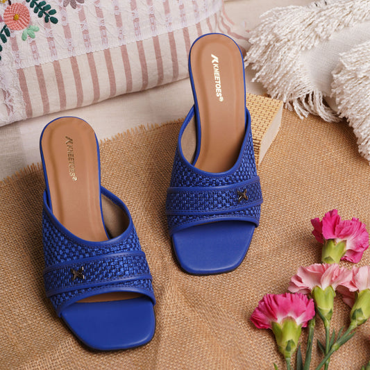 Stylish Netted Blue Slipper featuring Peep toe Design for Party wear