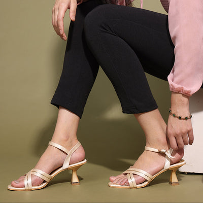 Cream Innovative Spool Heel Open-Toe Sandals