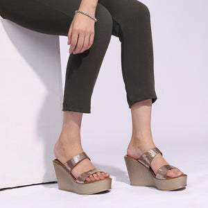 Stylish Bronze Wedge Heel Open-Toe Sandals