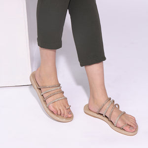 Embellished Beige Open-Toe Sandals