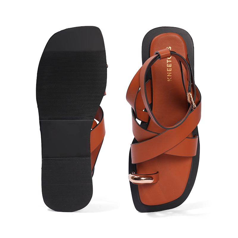 Elowyn – Brown Cross Strap Sandal