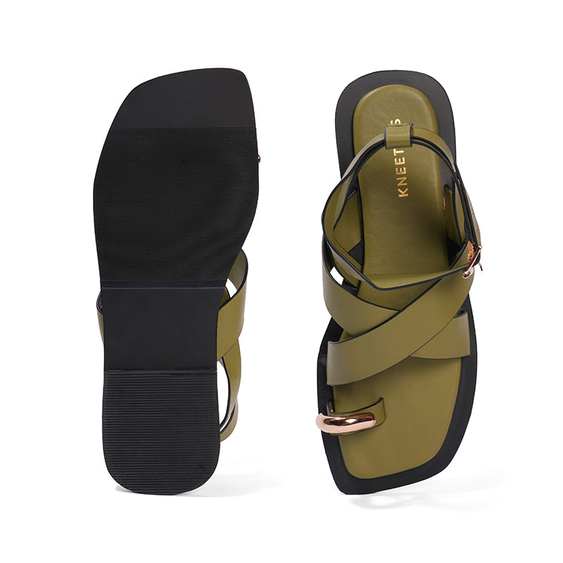 Elowyn – Green Cross Strap Sandal