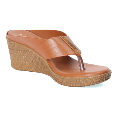 Tan Wedge Heel Thong Sandals