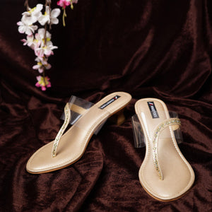 Sparkly Gold Kitten Heel Sandals