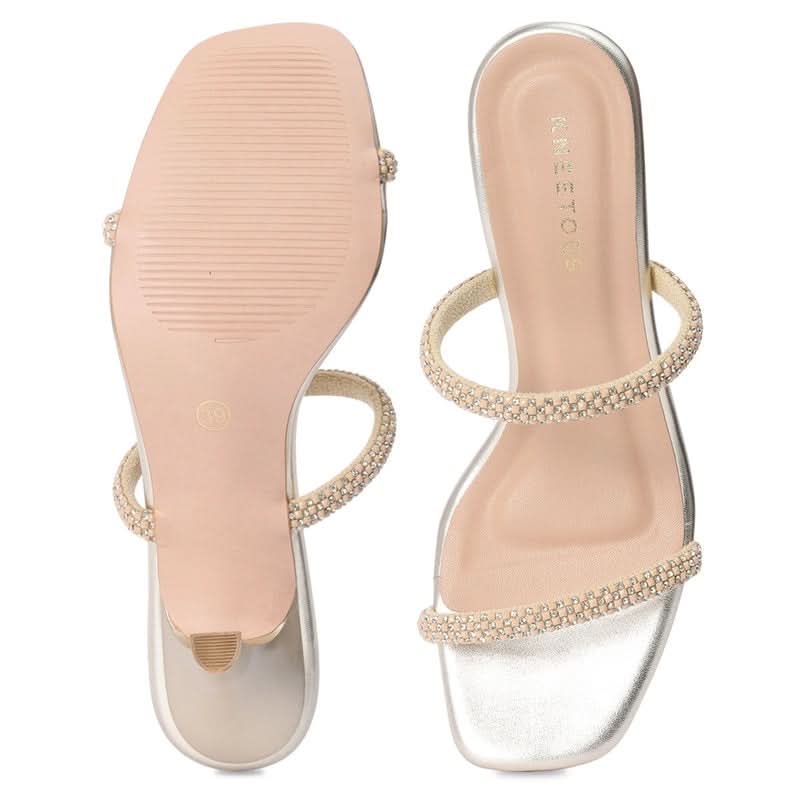 Gold Kitten Heel Square-Toe Sandals