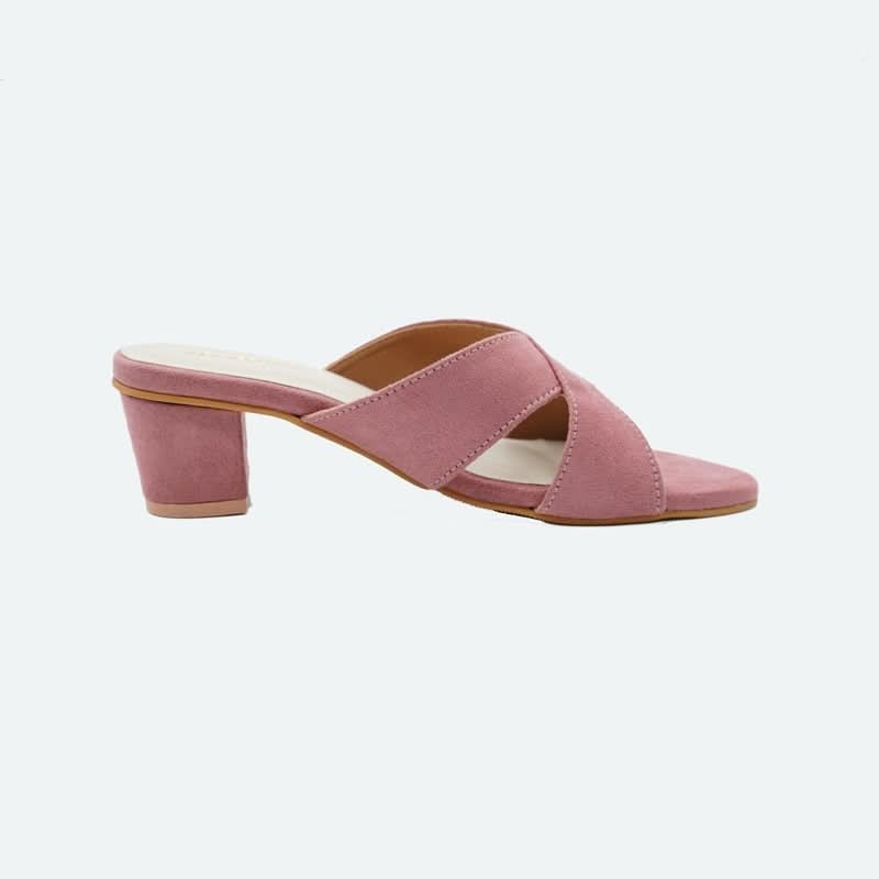 Subtle Mauve Criss-Cross Block Heel Sandals