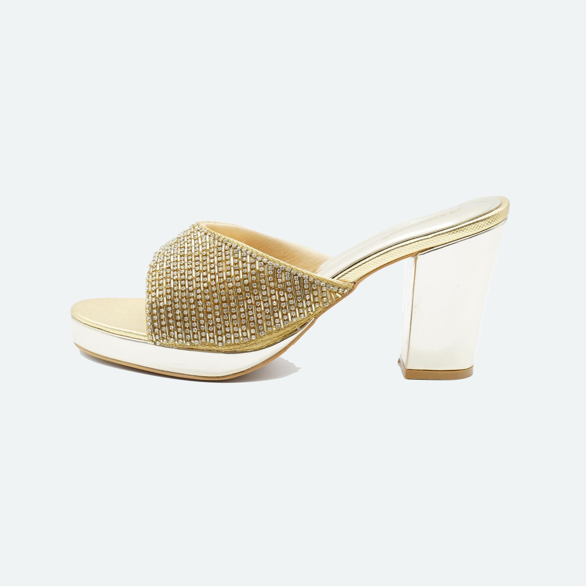 Dazzling Gold Block Heel Sandals