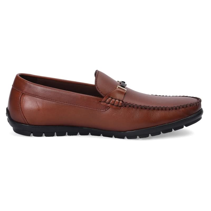 Elite Tan Buckle Accent Loafers