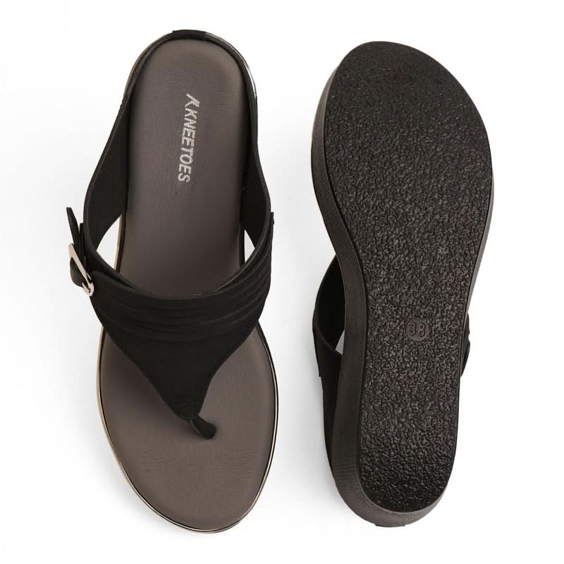 Classic Black Buckled Wedge Sandals