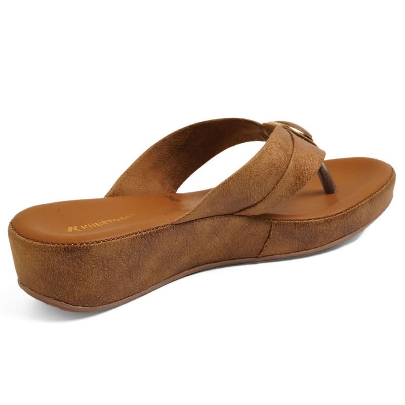 Subtle Brown Leather Wedge Thong Sandals