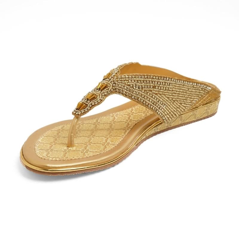 Luxe Beaded Gold Ethnic-Motif Thong Sandals