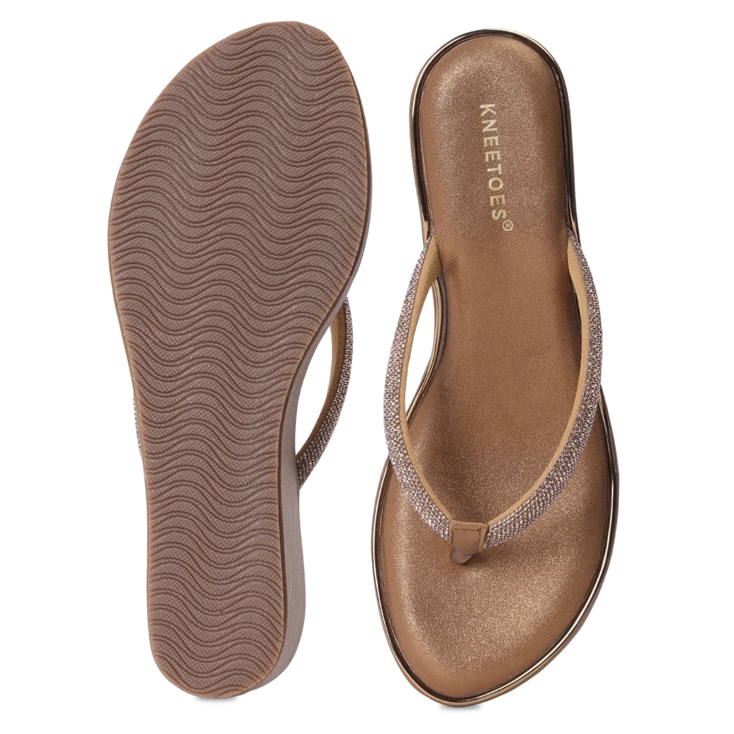 Embellished Brown Wedge Heel Thong Sandals