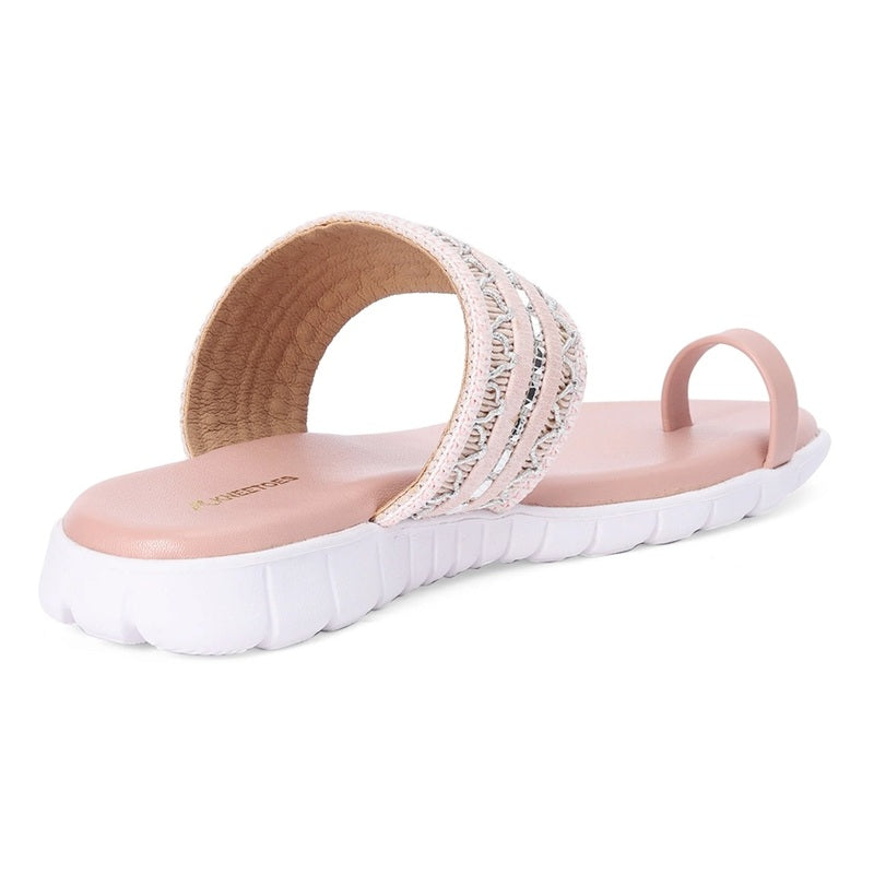 Blush Pink Woven Toe-Ring Comfort Slides