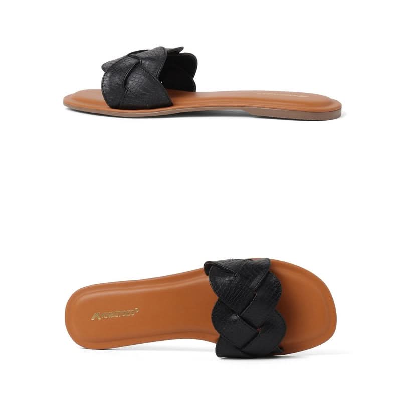 Jet Black Braided Casual Slippers