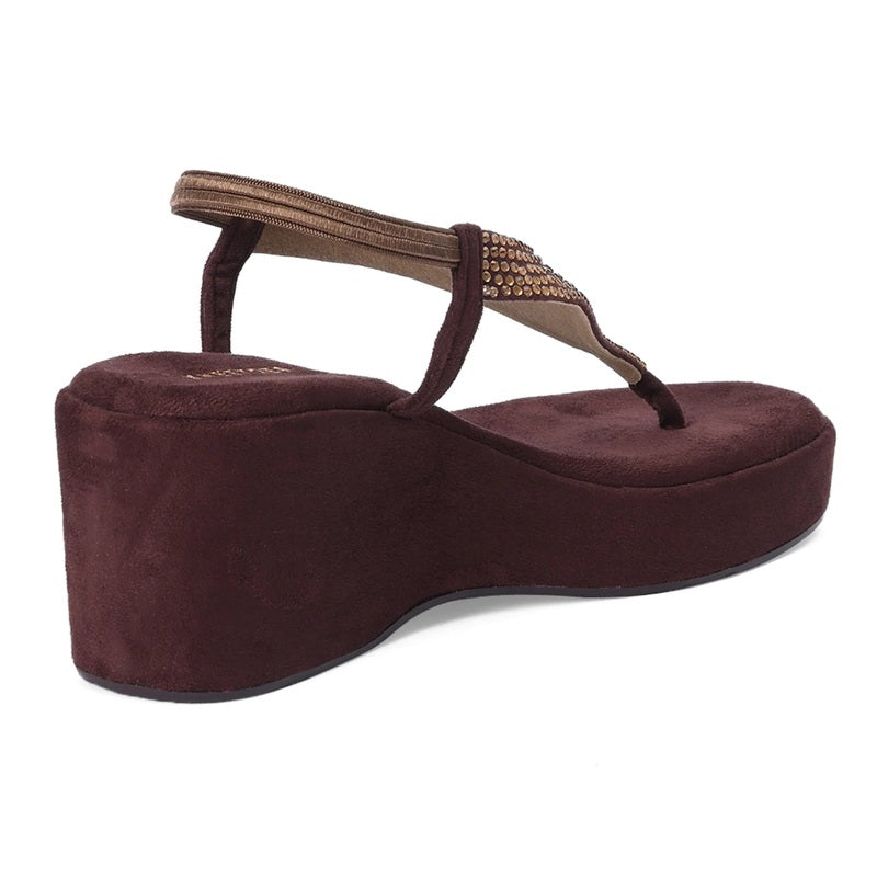 Burgundy Wedge Heel Thong Sandals