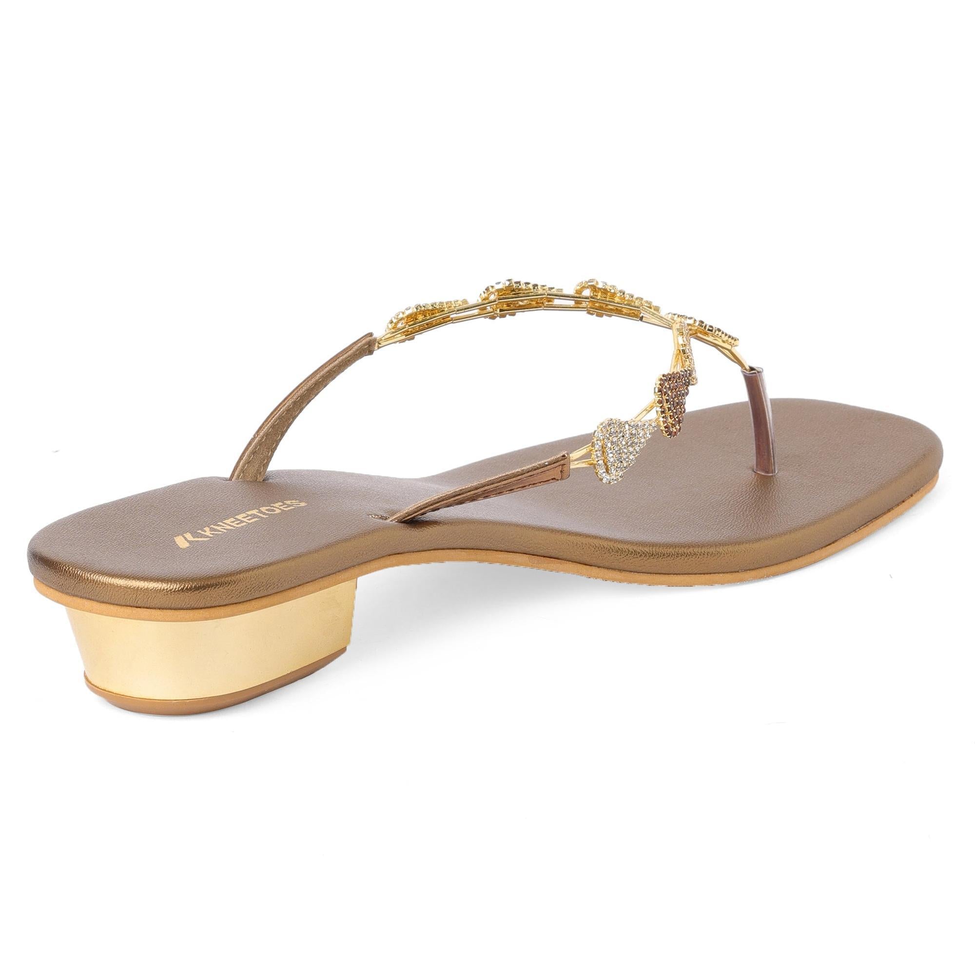 Sparkle Studded Bronze Block Heel Sandals