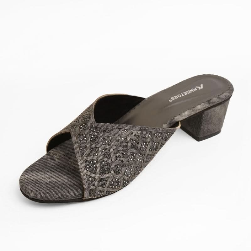 Sparkly Grey Block Heel Sandals