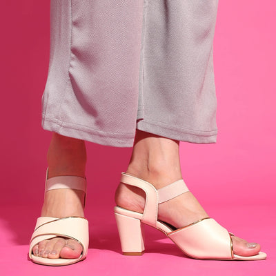 Beige Block Heel Peep-Toe Sandals