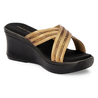 Bronze Embellished Wedge Heel Sandals