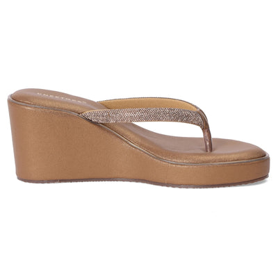 Embellished Brown Wedge Heel Thong Sandals