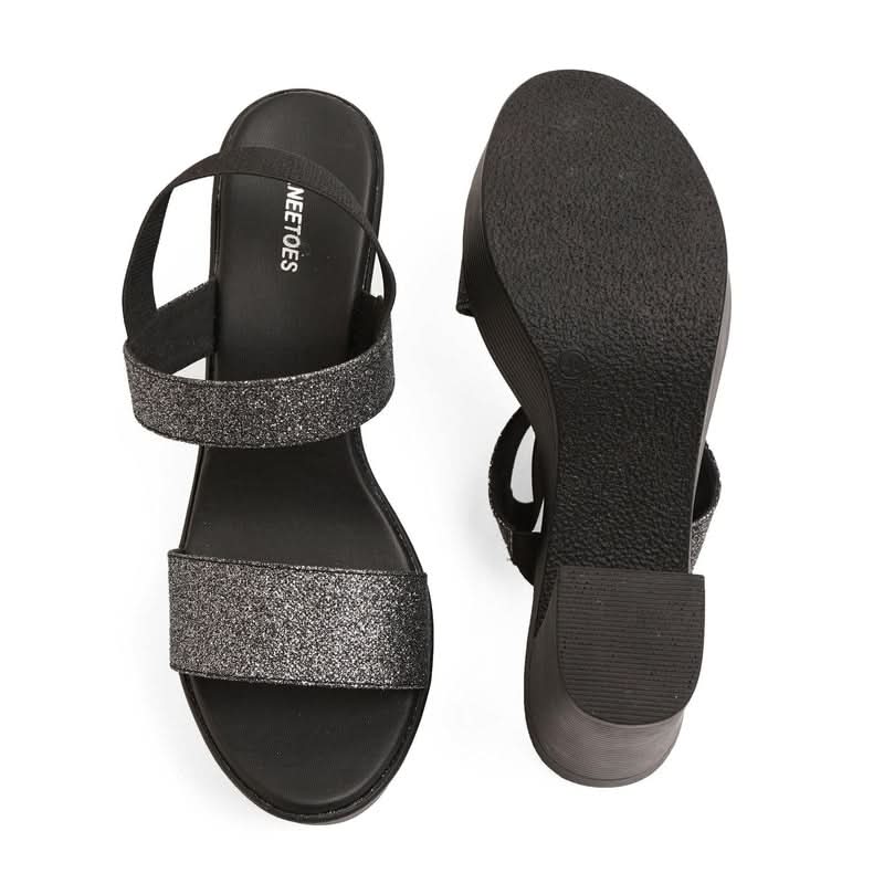 Shimmering Black Stacked High Heels