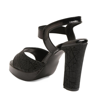 Soft Sparkle Black Block Heel Sandals