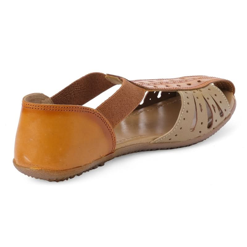 Two-tone Light Brown Laser-cut Sandals
