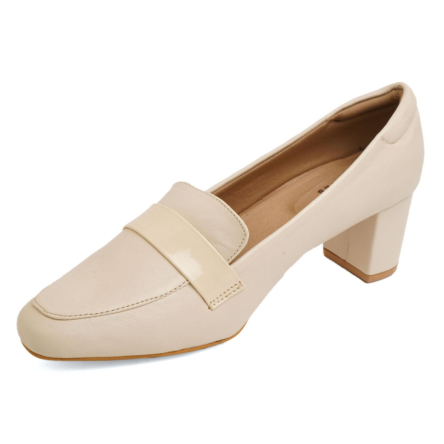 Classic Charm Beige Block Heel Loafer Shoes