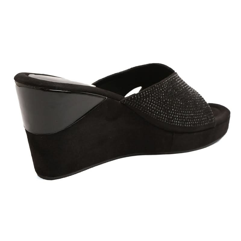Sparkle Studs Black Wedge Sandals