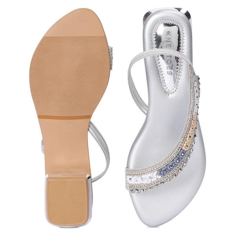 Silver Stylish Embellished Open-Toe Sandals