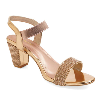 Rose-Gold Gemglow Block Heel Party Sandals