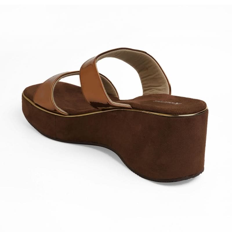 Shiny-Pop Bronze Open-Toe Wedge Heels