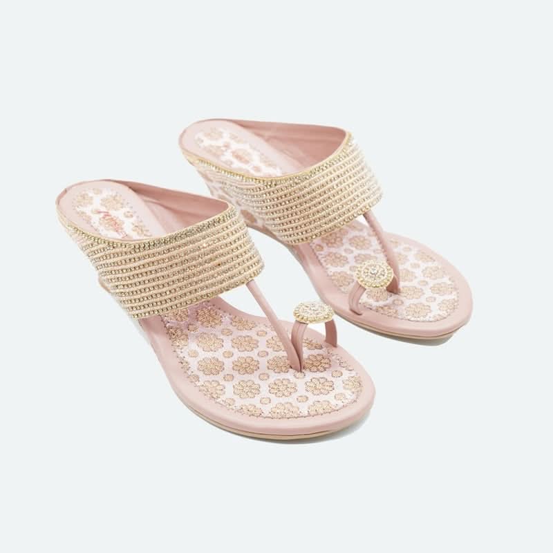 Pearl Chic Rose-Gold Wedge Sandals