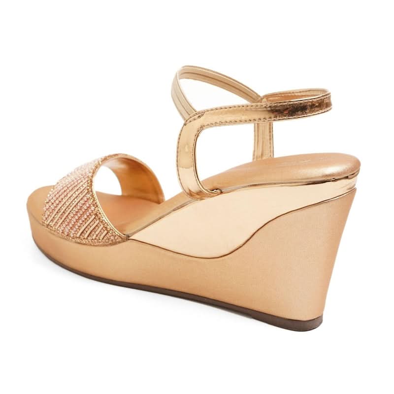 Gold Stone-Work Beaded Wedge Sandals